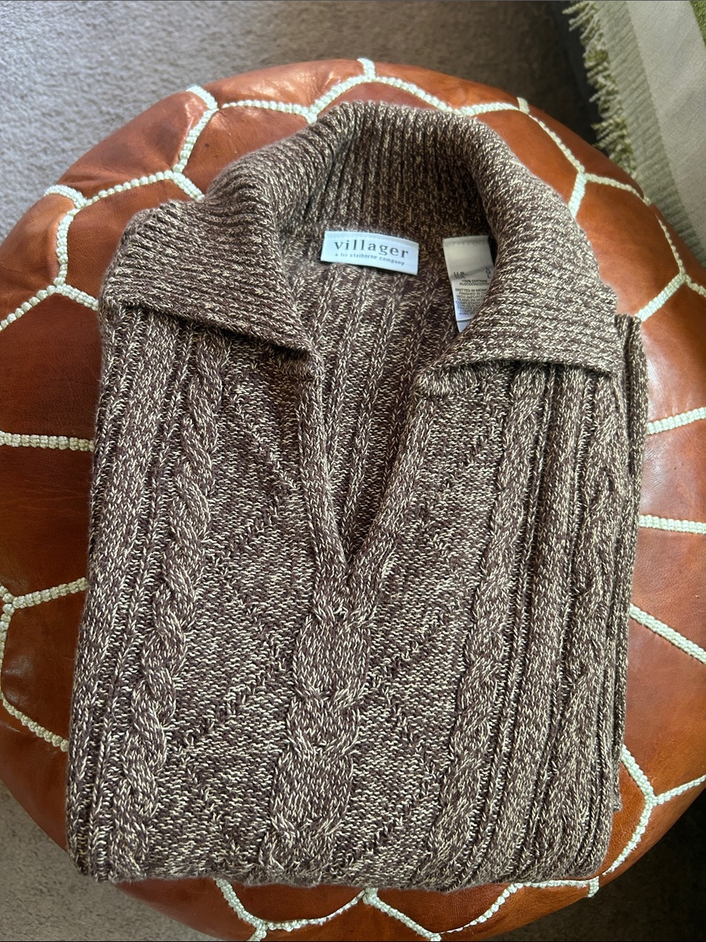 Liz Claiborne | Villager Brown Cable Knit V‑Neck Sweater
